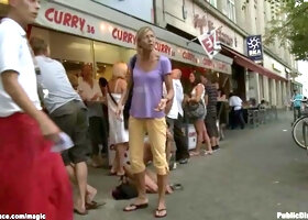 Bound Euro slut fucks in public parking