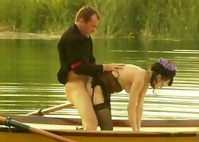 Horny brunette gives her wet pussy to her stranger on the boat