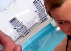 Sweet busty babe gets fucked on the poolside
