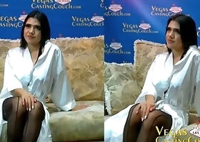 Alice Thunder - Vegas Latina First Time BDSM Casting - Squirts while tied to Spread Bar - POV