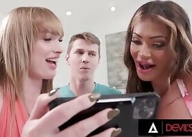 DEVILS TGIRLS - Victoria Grant Turns Porn Night Into Hardcore Trans Anal Threesome