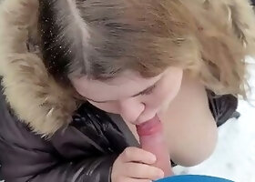 Huge facial of a cute BBW blonde with big breasts in inclement weather