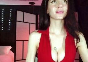 Busty curly brunette with big boobs fucks on couch