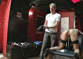 Rough BDSM: Oiled Captive Tormented by Brutal Sex Toys on Bench
