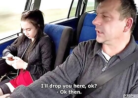 Brunette Whore Fucked by Fat Stepdad in Car