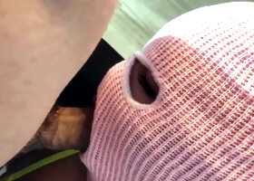 Masked slut gives deep blowjob before getting pounded hard