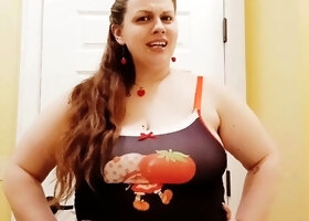 Busty curly brunette with big boobs fucks on couch