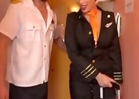 Beautiful Big-assed Flight Attendant Fucks the Pilot After a Long Flight