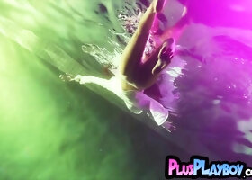 Beautiful big tits MILF reveals hot body so busty MILF posed in the pool