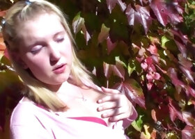 chubby blonde plays with herself