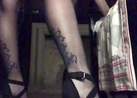 Foot fetish and footjob in sheer seamed stockings